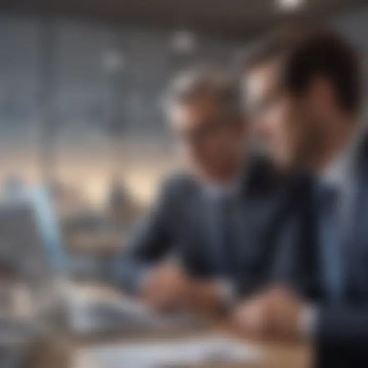 A close-up of a business mentor guiding an entrepreneur with a laptop