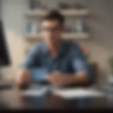 A young individual reviewing credit card offers at a desk