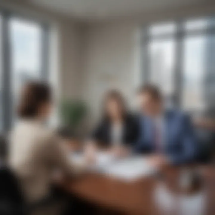 A financial advisor discussing mortgage options with a couple in a modern office setting