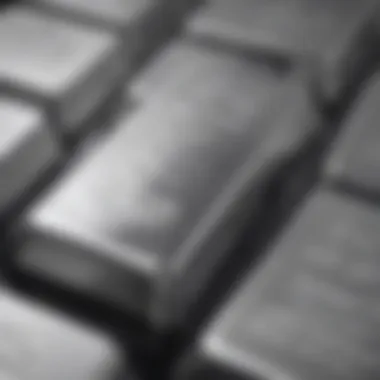 Silver bullion bars neatly arranged