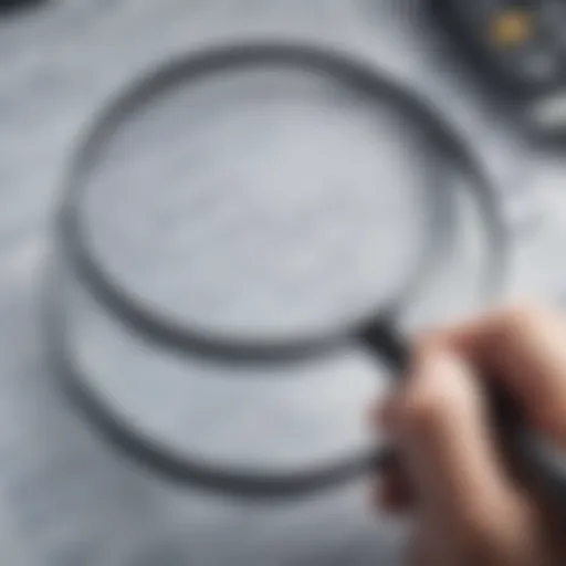 A person analyzing a financial document with a magnifying glass