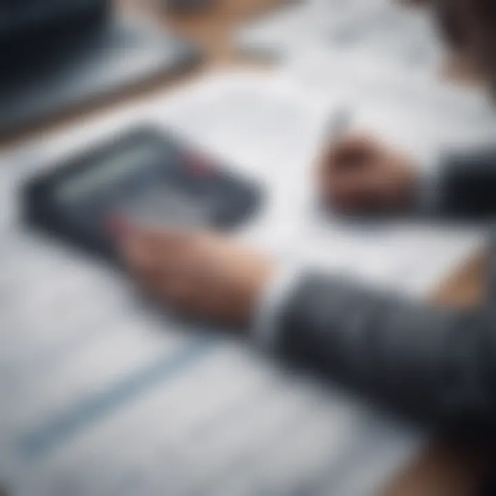 A strategic planner reviewing financial documents with a calculator.