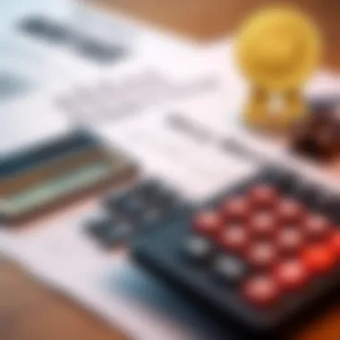 Mortgage Calculations and Financial Planning A calculator with financial documents representing mortgage calculations