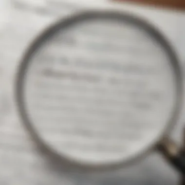 Examining the Title Deed A close-up view of a title deed with a magnifying glass highlighting key details and terms